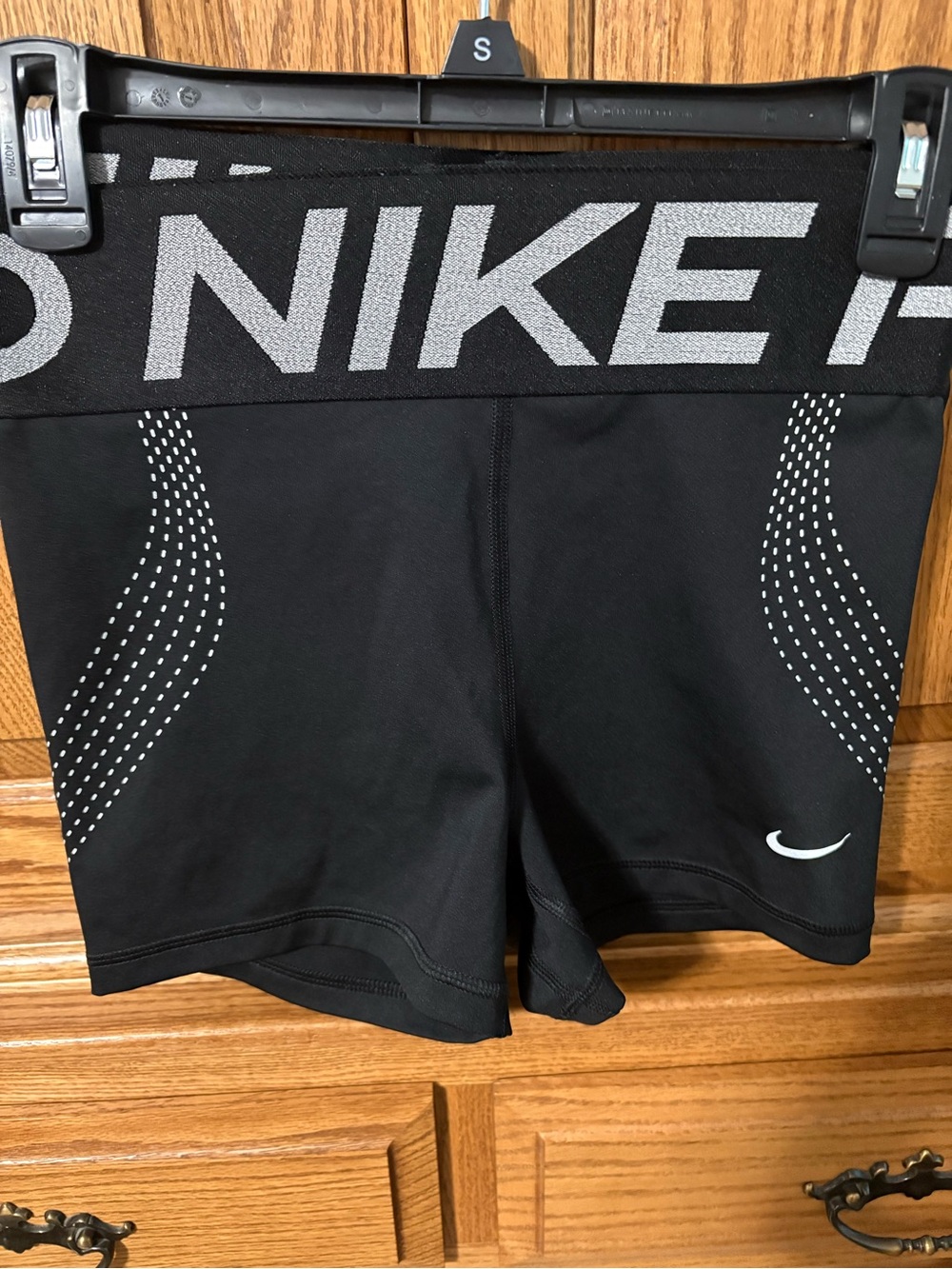 Two pair Nike Pro  Black Women’s Performance Bike Shorts with Silver Accents